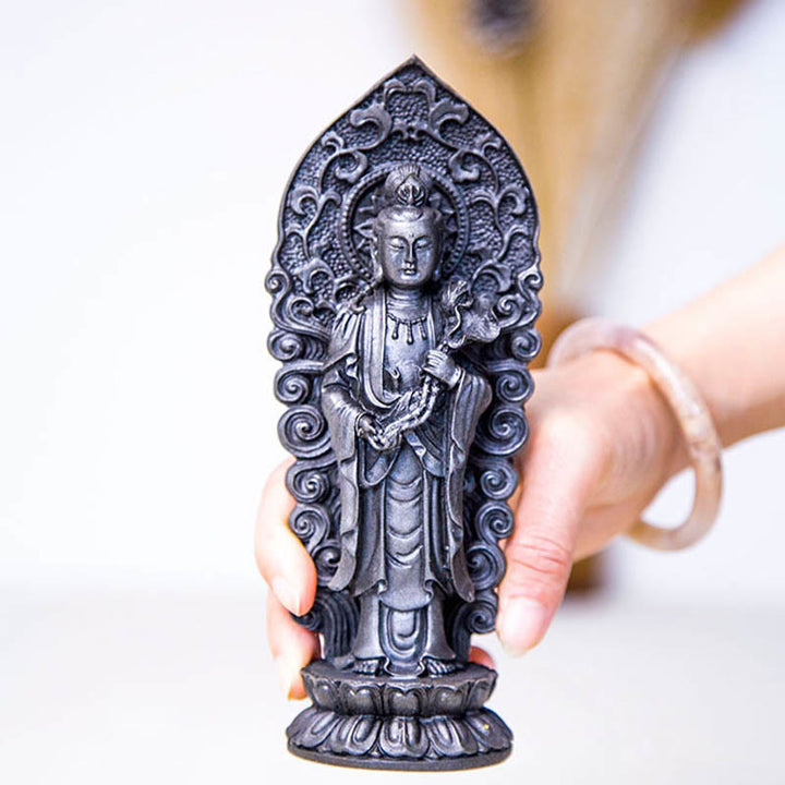 Buddha Stones ręcznie robione Amitabha Guanyin Avalokitesvara Mahasthamaprapta proszek żelaza rdza odlew posąg z żywicy dekoracja - image 25
