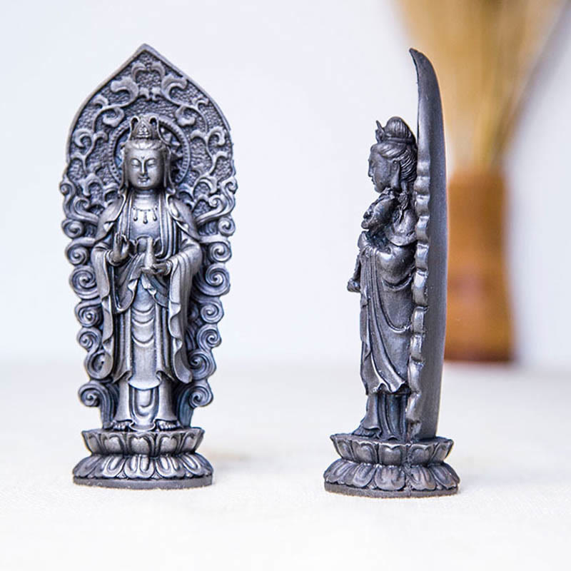 Buddha Stones ręcznie robione Amitabha Guanyin Avalokitesvara Mahasthamaprapta proszek żelaza rdza odlew posąg z żywicy dekoracja - image 36