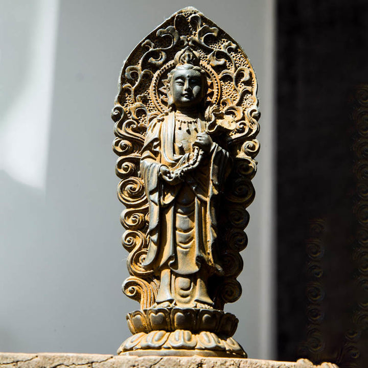 Buddha Stones ręcznie robione Amitabha Guanyin Avalokitesvara Mahasthamaprapta proszek żelaza rdza odlew posąg z żywicy dekoracja - image 4