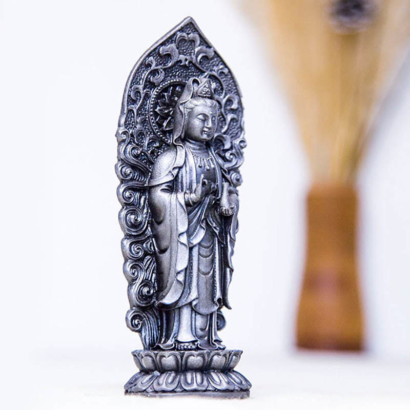 Buddha Stones ręcznie robione Amitabha Guanyin Avalokitesvara Mahasthamaprapta proszek żelaza rdza odlew posąg z żywicy dekoracja - image 33