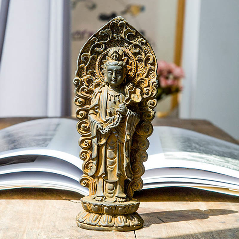 Buddha Stones ręcznie robione Amitabha Guanyin Avalokitesvara Mahasthamaprapta proszek żelaza rdza odlew posąg z żywicy dekoracja - image 2