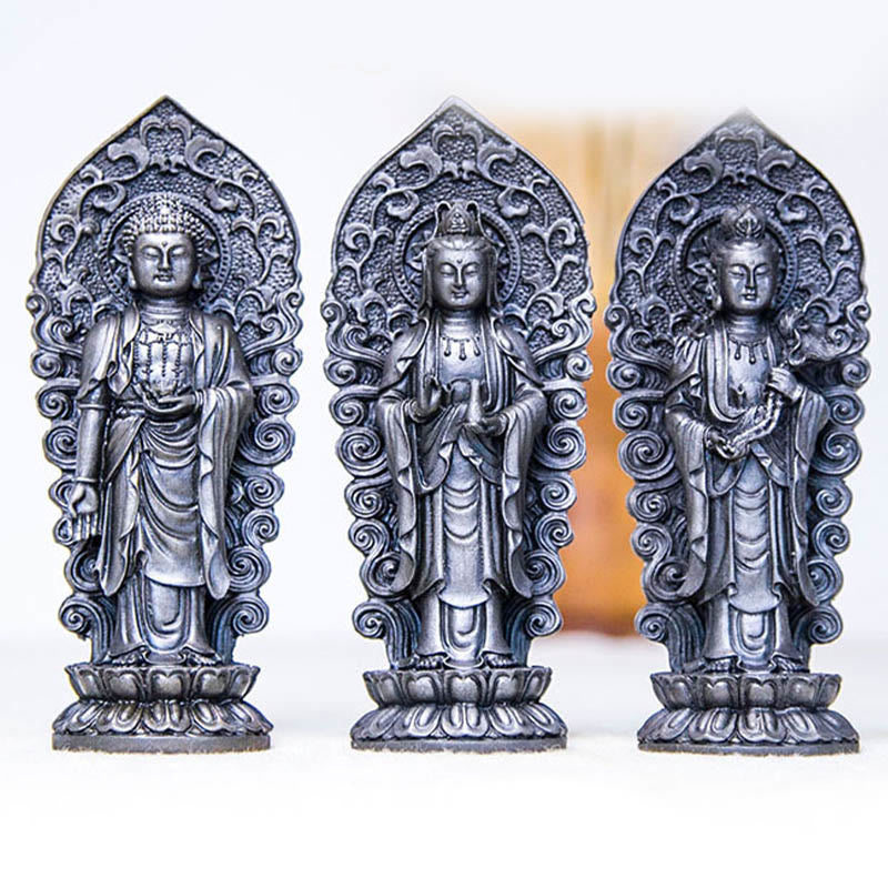 Buddha Stones ręcznie robione Amitabha Guanyin Avalokitesvara Mahasthamaprapta proszek żelaza rdza odlew posąg z żywicy dekoracja - image 38