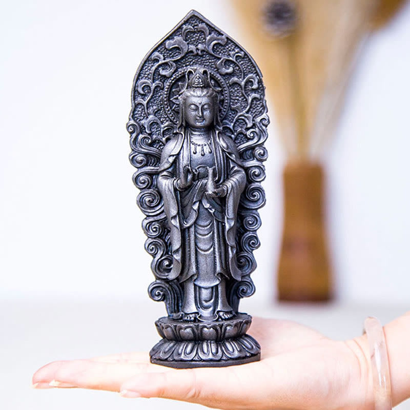 Buddha Stones ręcznie robione Amitabha Guanyin Avalokitesvara Mahasthamaprapta proszek żelaza rdza odlew posąg z żywicy dekoracja - image 32