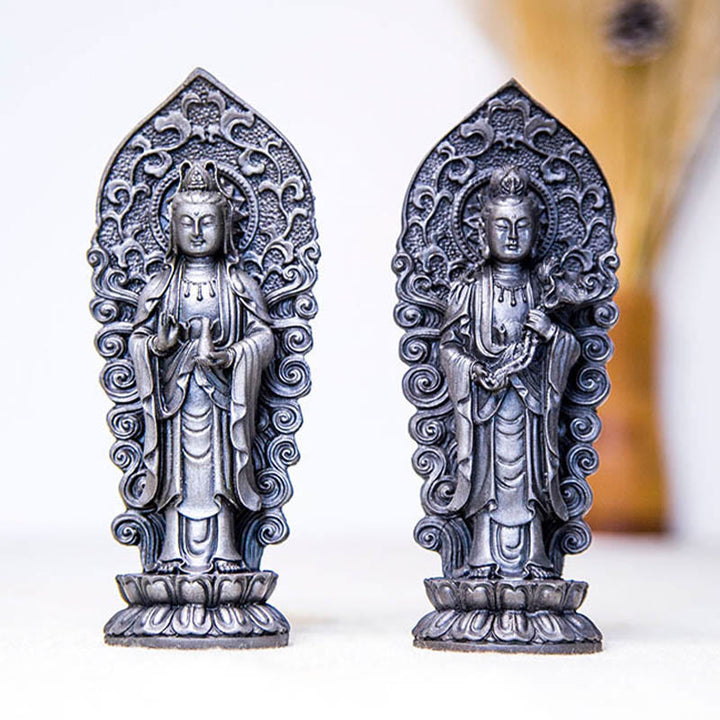 Buddha Stones ręcznie robione Amitabha Guanyin Avalokitesvara Mahasthamaprapta proszek żelaza rdza odlew posąg z żywicy dekoracja - image 37