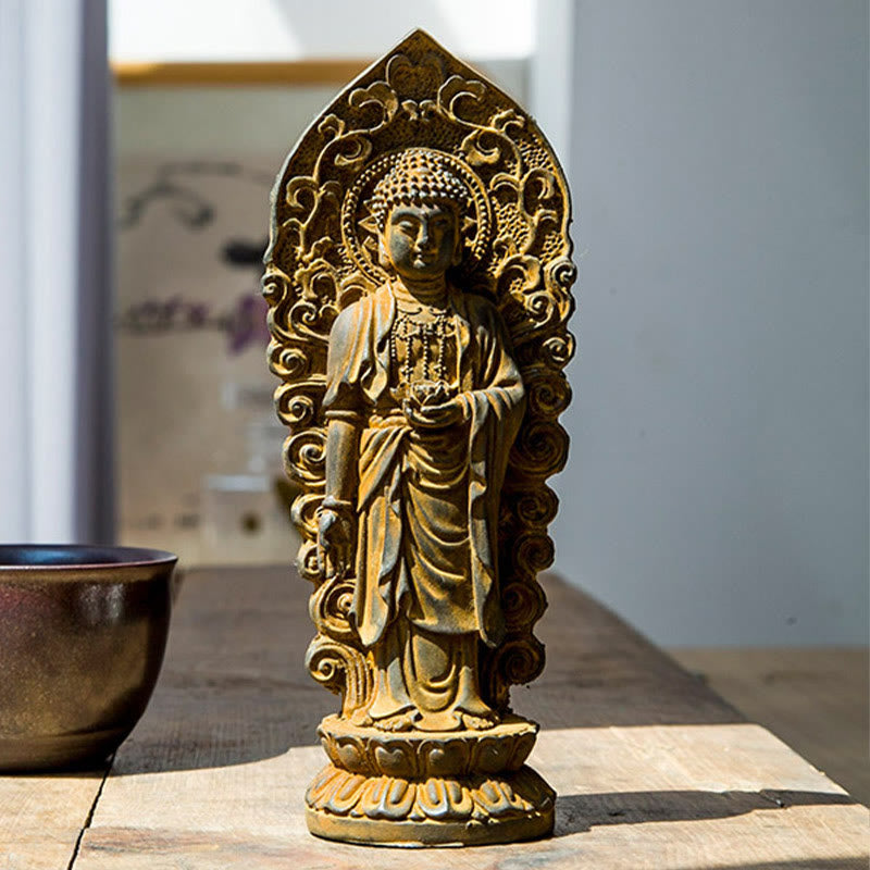 Buddha Stones ręcznie robione Amitabha Guanyin Avalokitesvara Mahasthamaprapta proszek żelaza rdza odlew posąg z żywicy dekoracja - image 11