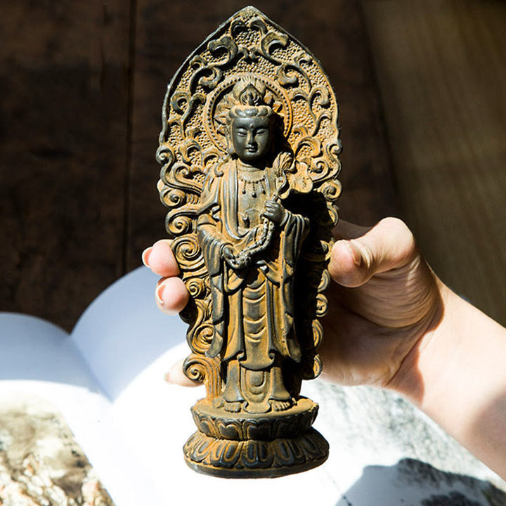 Buddha Stones ręcznie robione Amitabha Guanyin Avalokitesvara Mahasthamaprapta proszek żelaza rdza odlew posąg z żywicy dekoracja - image 3