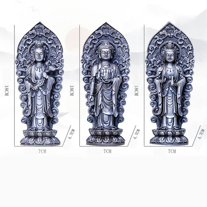 Buddha Stones ręcznie robione Amitabha Guanyin Avalokitesvara Mahasthamaprapta proszek żelaza rdza odlew posąg z żywicy dekoracja - image 39