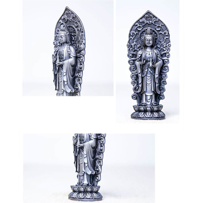 Buddha Stones ręcznie robione Amitabha Guanyin Avalokitesvara Mahasthamaprapta proszek żelaza rdza odlew posąg z żywicy dekoracja - image 34