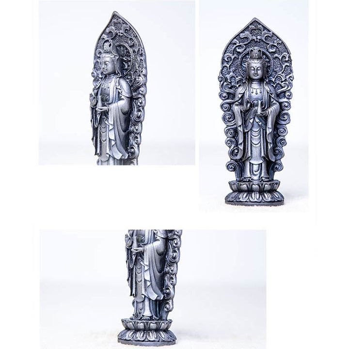Buddha Stones ręcznie robione Amitabha Guanyin Avalokitesvara Mahasthamaprapta proszek żelaza rdza odlew posąg z żywicy dekoracja - image 34