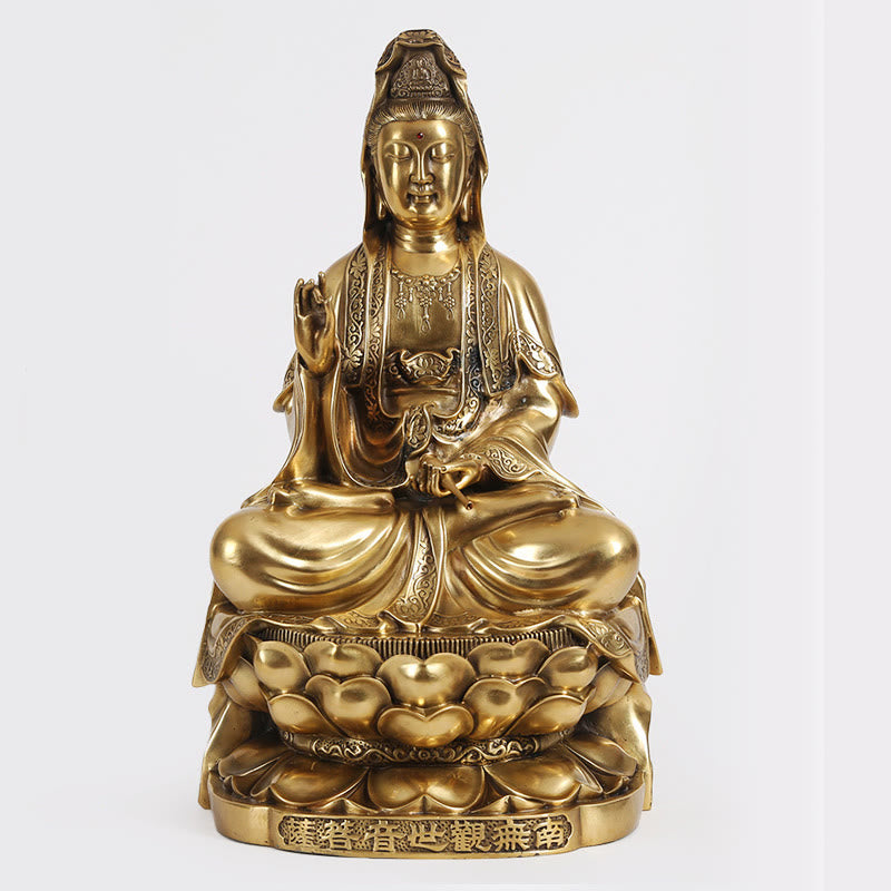 Buddha Stones Kwan Yin Awalokiteśwara Bogactwo Mosiądz Miedź Statua Dekoracja Biurka Domowego - Awalokiteśwara 26*23*45cm - image 4