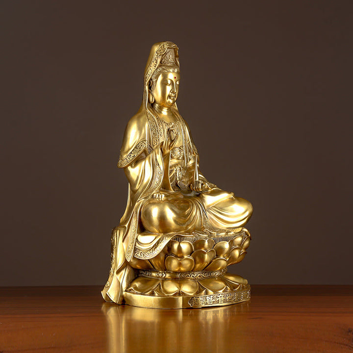 Buddha Stones Kwan Yin Awalokiteśwara Bogactwo Mosiądz Miedź Statua Dekoracja Biurka Domowego - image 5