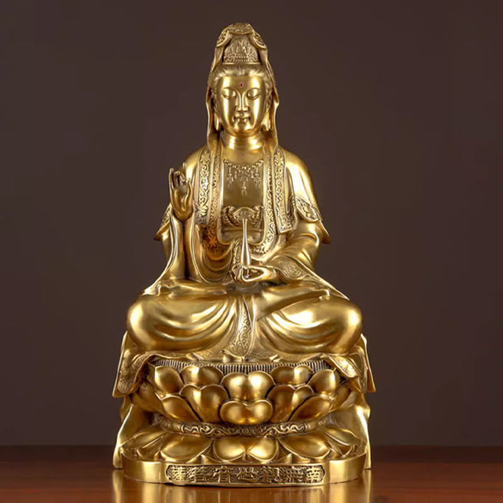 Buddha Stones Kwan Yin Awalokiteśwara Bogactwo Mosiądz Miedź Statua Dekoracja Biurka Domowego - image 11