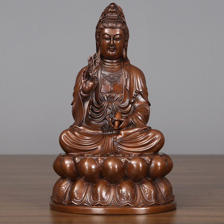 Buddha Stones Kwan Yin Awalokiteśwara Lotos Bogactwo Miedziana Statua Dekoracja Biurka Domowego - Mały Awalokiteśwara 15*13,5*25 cm - image 2