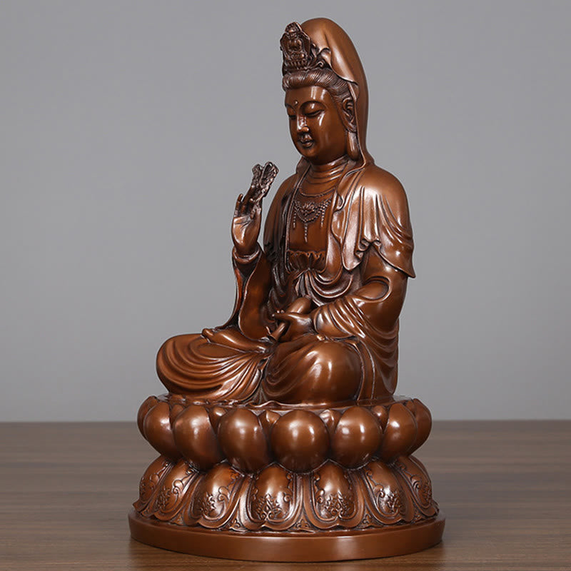 Buddha Stones Kwan Yin Awalokiteśwara Lotos Bogactwo Miedziana Statua Dekoracja Biurka Domowego
