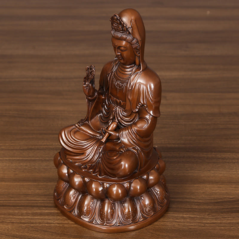 Buddha Stones Kwan Yin Awalokiteśwara Lotos Bogactwo Miedziana Statua Dekoracja Biurka Domowego - image 14
