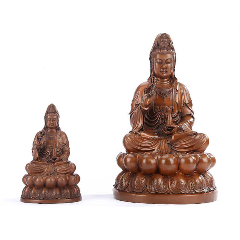 Buddha Stones Kwan Yin Awalokiteśwara Lotos Bogactwo Miedziana Statua Dekoracja Biurka Domowego - image 19