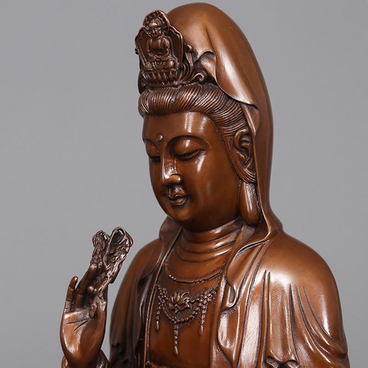 Buddha Stones Kwan Yin Awalokiteśwara Lotos Bogactwo Miedziana Statua Dekoracja Biurka Domowego