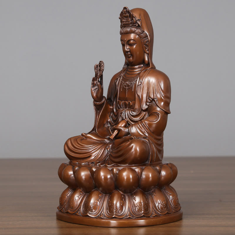Buddha Stones Kwan Yin Awalokiteśwara Lotos Bogactwo Miedziana Statua Dekoracja Biurka Domowego - image 9