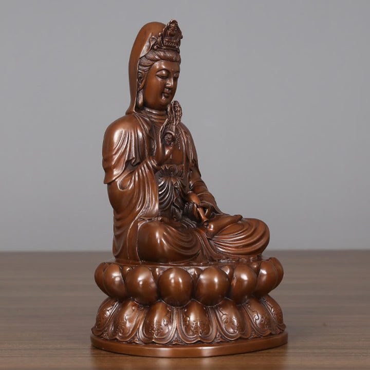 Buddha Stones Kwan Yin Awalokiteśwara Lotos Bogactwo Miedziana Statua Dekoracja Biurka Domowego - image 17
