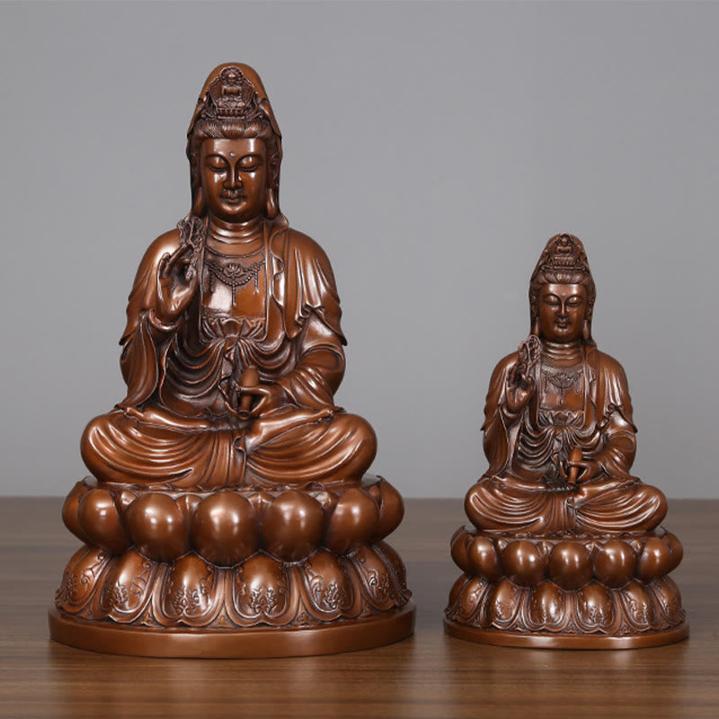 Buddha Stones Kwan Yin Awalokiteśwara Lotos Bogactwo Miedziana Statua Dekoracja Biurka Domowego - image 1