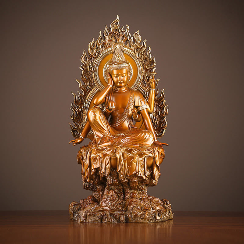 Buddha Stones Kwan Yin Awalokiteśwara Sukces Mosiądz Miedź Statua Dom Biurko Ołtarz Dekoracja - Awalokiteśwara 24*19*51cm - image 0
