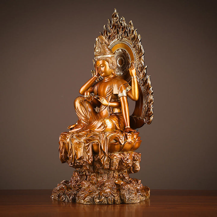 Buddha Stones Kwan Yin Awalokiteśwara Sukces Mosiądz Miedź Statua Dom Biurko Ołtarz Dekoracja