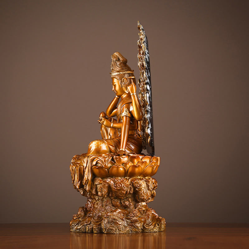 Buddha Stones Kwan Yin Awalokiteśwara Sukces Mosiądz Miedź Statua Dom Biurko Ołtarz Dekoracja