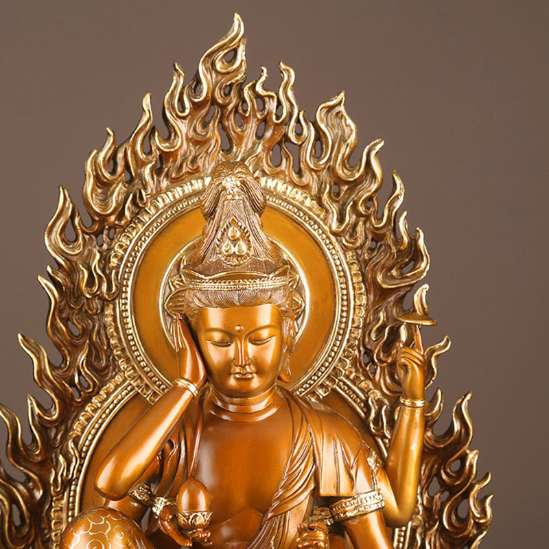 Buddha Stones Kwan Yin Awalokiteśwara Sukces Mosiądz Miedź Statua Dom Biurko Ołtarz Dekoracja - image 7