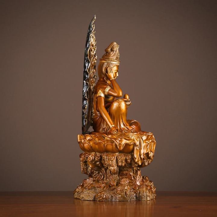 Buddha Stones Kwan Yin Awalokiteśwara Sukces Mosiądz Miedź Statua Dom Biurko Ołtarz Dekoracja - image 3