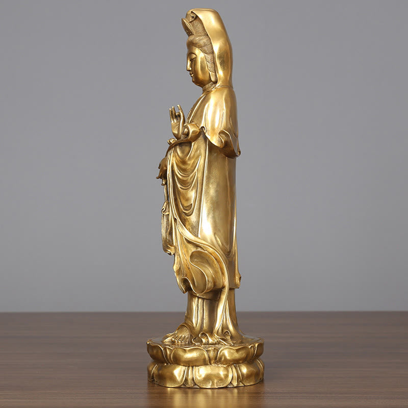 Buddha Stones Złoty Stojący Kwan Yin Awalokiteśwara Bogactwo Mosiądz Miedziana Statua Dekoracja Biurka Domowego