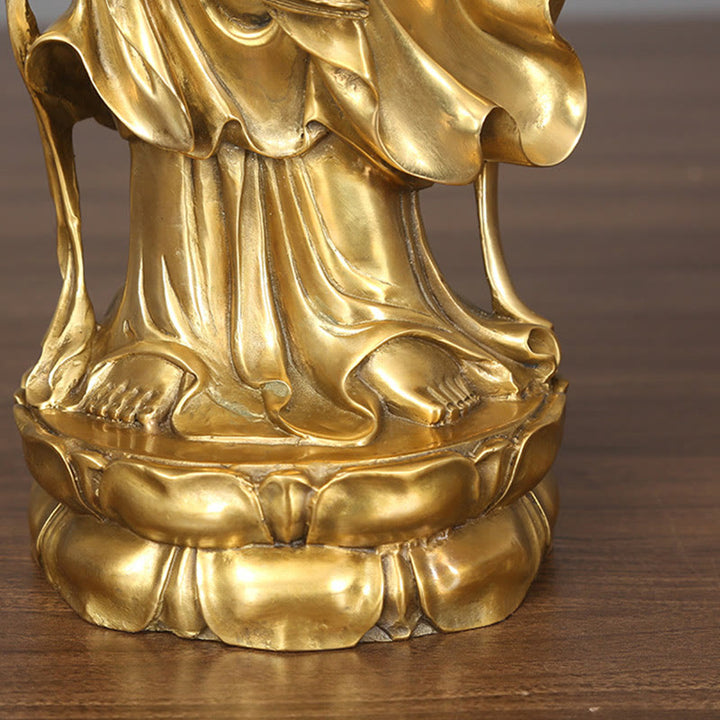 Buddha Stones Złoty Stojący Kwan Yin Awalokiteśwara Bogactwo Mosiądz Miedziana Statua Dekoracja Biurka Domowego