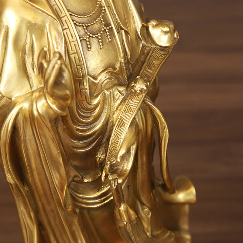Buddha Stones Złoty Stojący Kwan Yin Awalokiteśwara Bogactwo Mosiądz Miedziana Statua Dekoracja Biurka Domowego