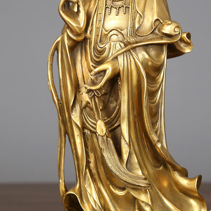 Buddha Stones Złoty Stojący Kwan Yin Awalokiteśwara Bogactwo Mosiądz Miedziana Statua Dekoracja Biurka Domowego