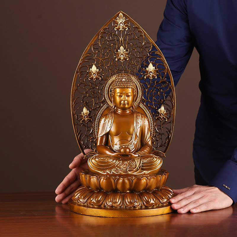 Buddha Stones Siakjamuni Amitabha Figurka Buddy Medycyny Spokój Miedziana Statua Domowa Ofiara Dekoracja