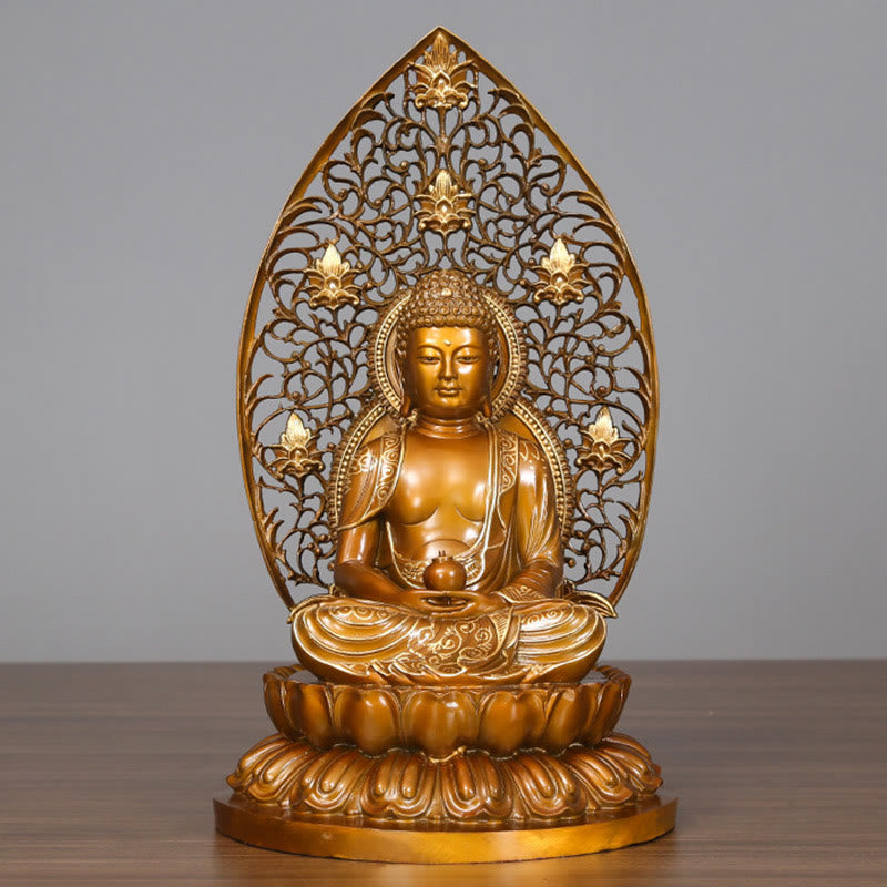 Buddha Stones Siakjamuni Amitabha Figurka Buddy Medycyny Spokój Miedziana Statua Domowa Ofiara Dekoracja