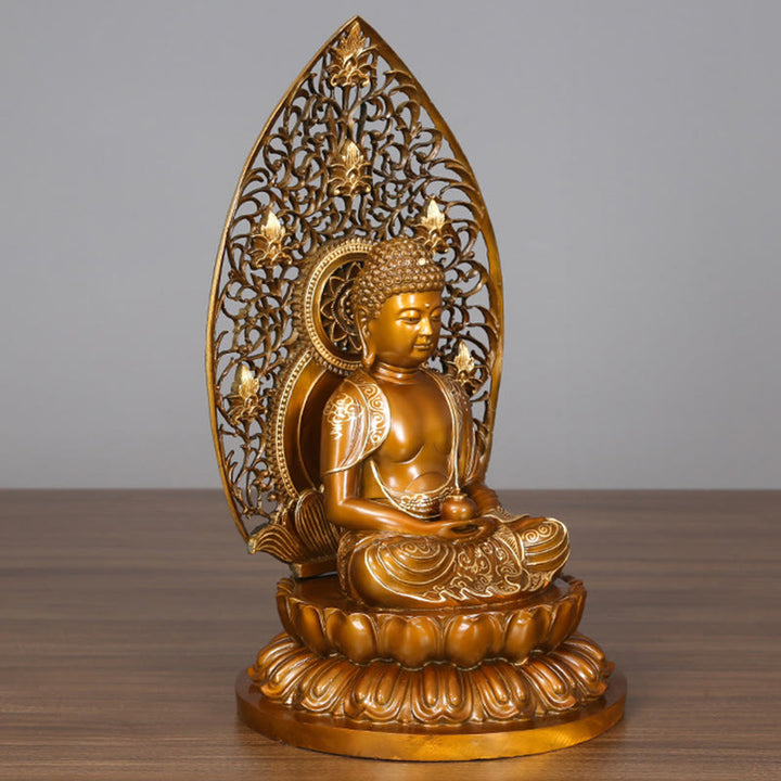 Buddha Stones Siakjamuni Amitabha Figurka Buddy Medycyny Spokój Miedziana Statua Domowa Ofiara Dekoracja