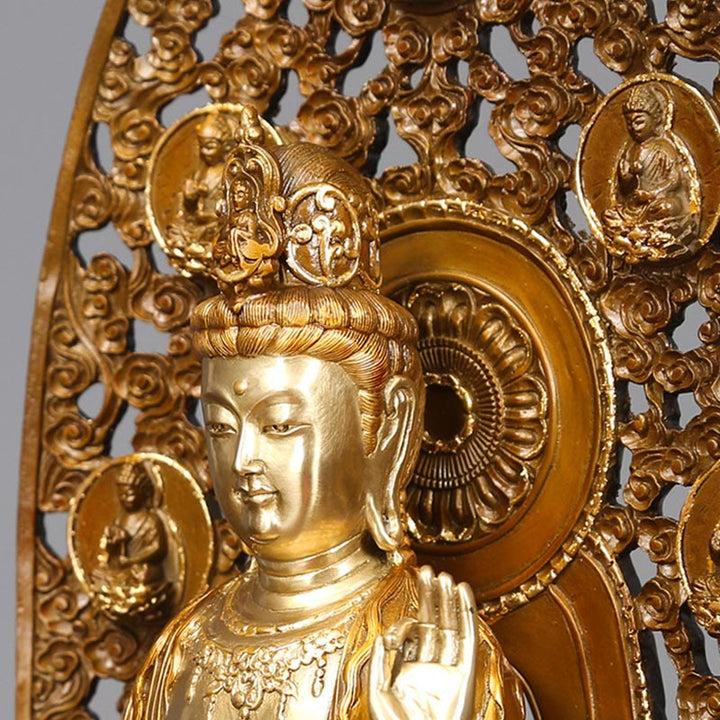 Buddha Stones Kwan Yin Awalokiteśwara Aura Harmonia Mosiądz Miedź Statua Dekoracja Biurka Domowego