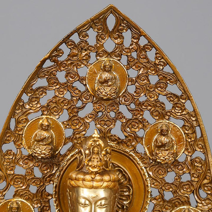 Buddha Stones Kwan Yin Awalokiteśwara Aura Harmonia Mosiądz Miedź Statua Dekoracja Biurka Domowego - image 7