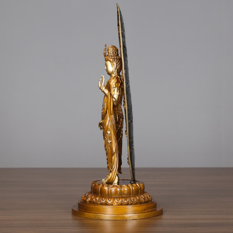 Buddha Stones Kwan Yin Awalokiteśwara Aura Harmonia Mosiądz Miedź Statua Dekoracja Biurka Domowego