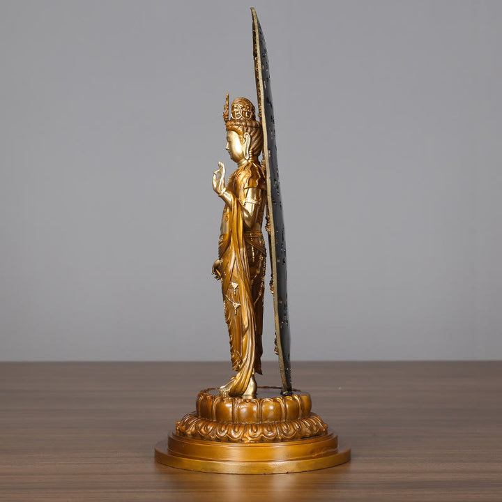 Buddha Stones Kwan Yin Awalokiteśwara Aura Harmonia Mosiądz Miedź Statua Dekoracja Biurka Domowego