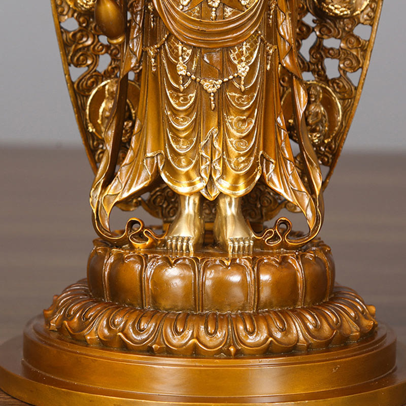 Buddha Stones Kwan Yin Awalokiteśwara Aura Harmonia Mosiądz Miedź Statua Dekoracja Biurka Domowego - image 9