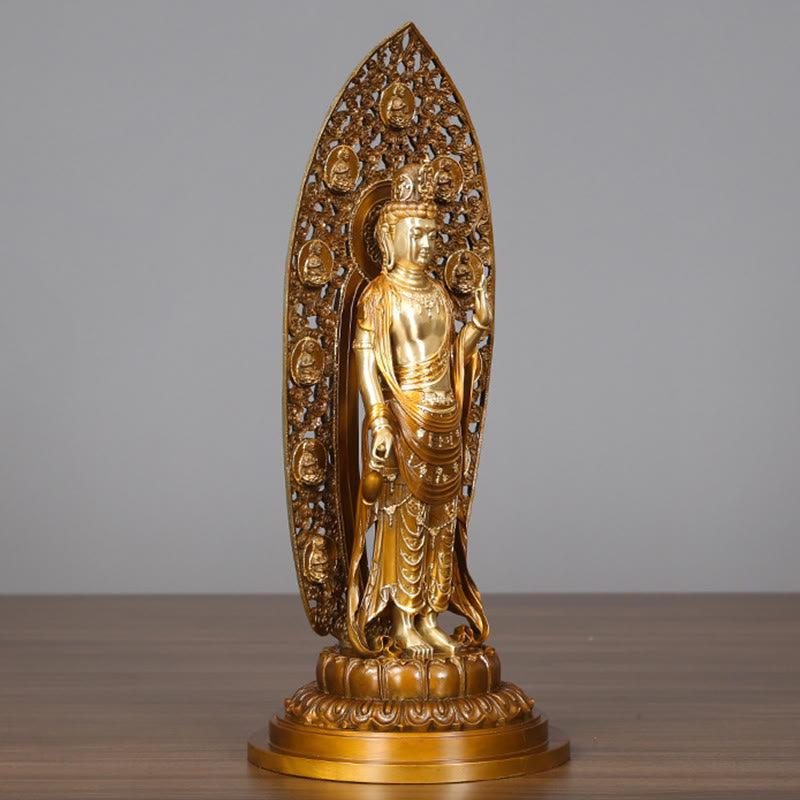 Buddha Stones Kwan Yin Awalokiteśwara Aura Harmonia Mosiądz Miedź Statua Dekoracja Biurka Domowego - image 1