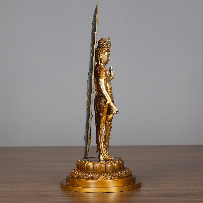 Buddha Stones Kwan Yin Awalokiteśwara Aura Harmonia Mosiądz Miedź Statua Dekoracja Biurka Domowego