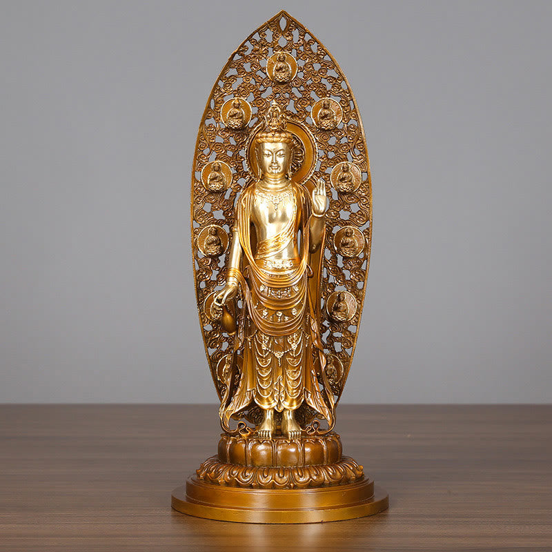 Buddha Stones Kwan Yin Awalokiteśwara Aura Harmonia Mosiądz Miedź Statua Dekoracja Biurka Domowego - Awalokiteśwara 18*41,5 cm - image 0