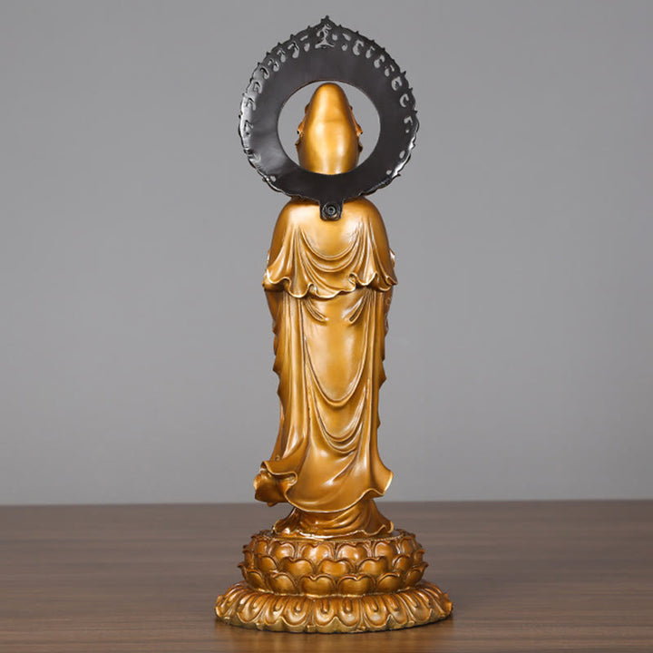 Buddha Stones Kwan Yin Avalokitesvara Lotus Aura Sukces Mosiądz Miedź Statua Dekoracja Domu - image 2