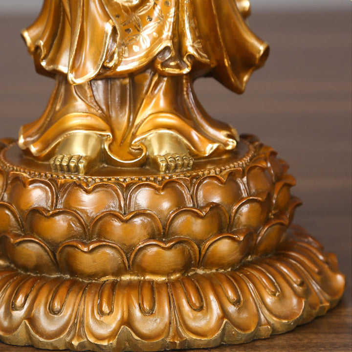 Buddha Stones Kwan Yin Avalokitesvara Lotus Aura Sukces Mosiądz Miedź Statua Dekoracja Domu
