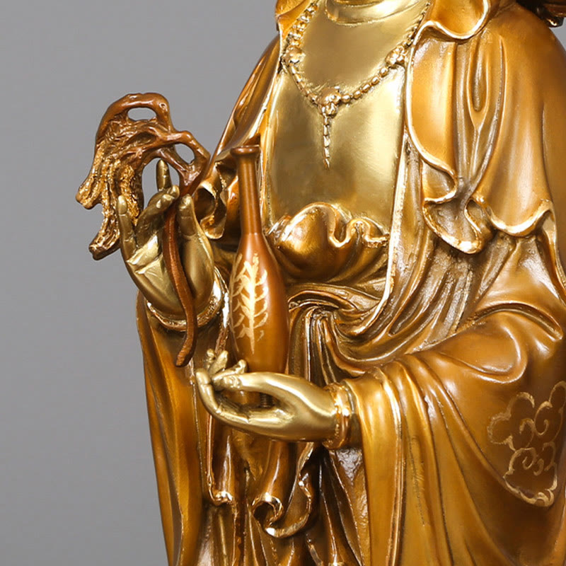 Buddha Stones Kwan Yin Avalokitesvara Lotus Aura Sukces Mosiądz Miedź Statua Dekoracja Domu - image 8