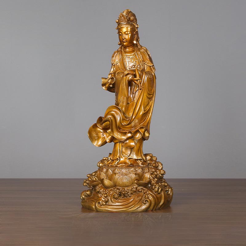 Buddha Stones Kwan Yin Awalokiteśwara trzymający wazon Mosiężna harmonia Miedziana statua Dekoracja domu - image 10
