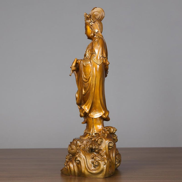 Buddha Stones Kwan Yin Awalokiteśwara trzymający wazon Mosiężna harmonia Miedziana statua Dekoracja domu - image 6