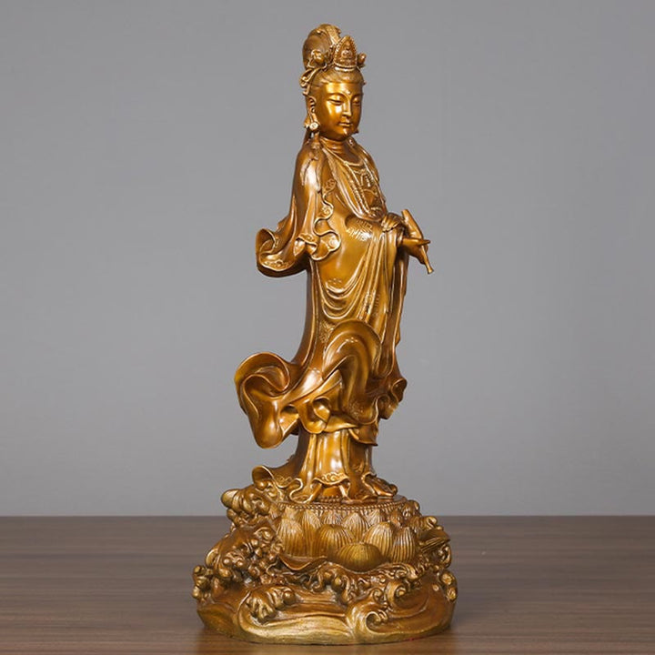 Buddha Stones Kwan Yin Awalokiteśwara trzymający wazon Mosiężna harmonia Miedziana statua Dekoracja domu